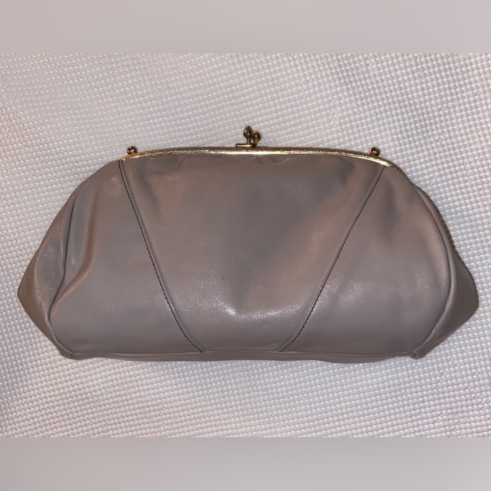 Vintage leather light‎ gray convertible clutch shoulder bag